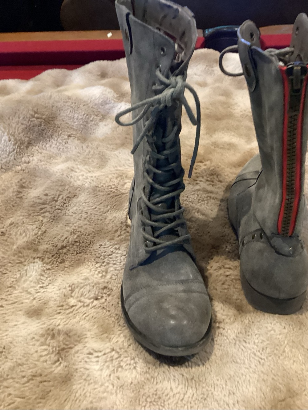 Madden Girl Gray Lace-Up Combat Boots with Back Zip Accent
